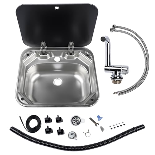 Getanye Square Single Bowl RV Sink Folding Lid and Faucet