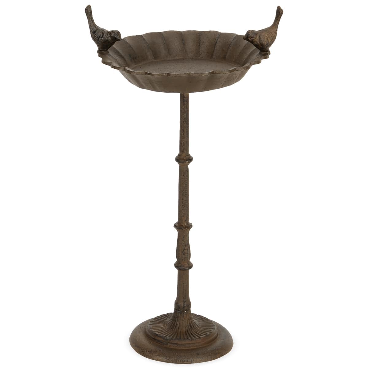 Bebedero para pájaros antiguo en marrón, comedero para pájaros para exteriores, resistente al invierno, de hierro, para jardín y balcón, cuenco grande de 55 cm, como decoración de jardín, bebedero de