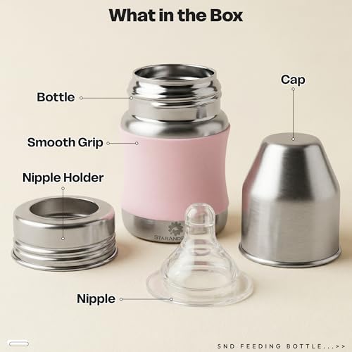 Image of StarAndDaisy Baby Milk Bottle for new Born /Infant /Toddler 140 ML SUS 304 Steel Baby Feeding Bottle for 0+ Months, BPA Free Leakproof Bottle, Anti Colic, Easy to Clean