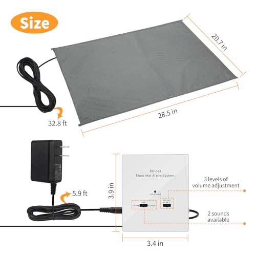 Floor Mat Home Alarm System, Briidea Pressure Mat Alarm with Alert & Chime, Adjustable Volume, Dual Power Supply, as Pet Door Mat or Elderly Monitoring Mat, Welcome Mat, 21" x 29" Size, 33ft Cord - Image 7
