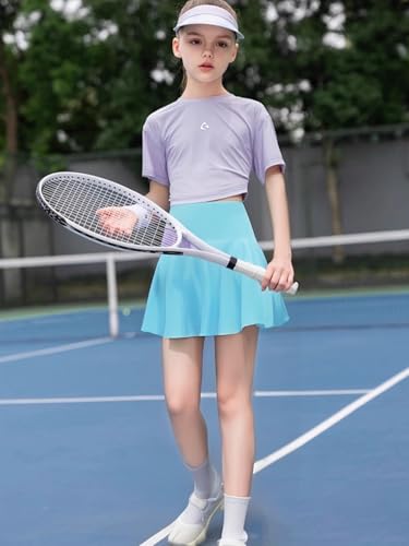 2 Pack Toddler Girls Butterfly Skorts Built in Shorts with Pockets Kids Elastic Skirts for Tennis Golf 10-12 Years Lilac/Blue2