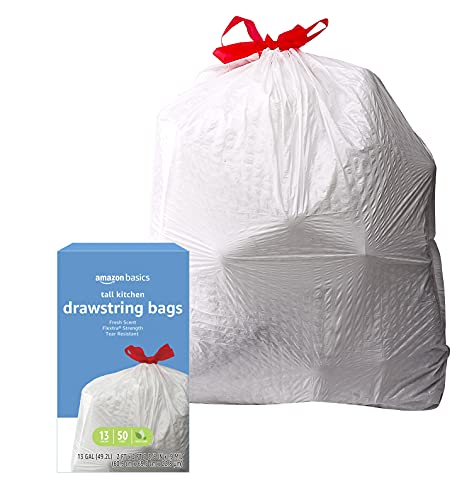 Image of Amazon Basics Flextra Strength Tall Kitchen Drawstring Trash Bags,Fresh Scent,Tear Resistant,13 Gallon,50 Count (Pack of 2)