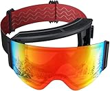 スキーゴーグル スノボ ゴーグル 【スキー新体験・レンズ着脱OK・フレームレス大視界】 スノーボードゴーグル メガネ対応 OTG イタリア製防曇レンズ ダブルレンズ 曇り止め 大視界 ヘルメット対応 滑り止めベルト 軽量 三層スポンジ 抗衝撃 通気設計 紫外線防止 メンズ レディース スノーボード用 ski goggles 男女兼用 登山 防風/防雪/晴れ/曇り/全天候対応 (黒枠・レッド)
