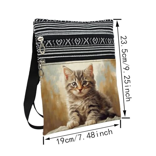 Adorable Little Cat Messenger Bag Small Ethnic Pattern Printed Adjustable Strap Crossbody Zipper Bag Adorable Little Cat Phone Bag Wallet Cute Shoulder Handbag for Women2