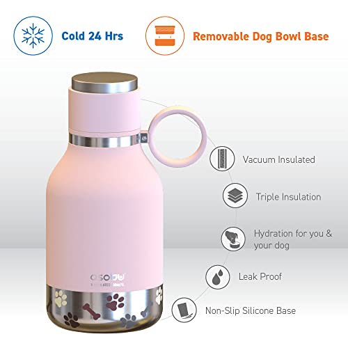 Asobu Dog Bowl Attached to Stainless Steel Insulated Travel Bottle for Human 37oz11 Liter with Detachable Dog Bowl pink  Cucciolini Doodles Asobu dog bowl attached to stainless steel insulated travel bottle for human 37oz1 1 liter with detachable dog bowl pink   cucciolini doodles