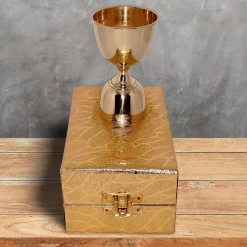 Akanksha Arts Brass, Golden Finish Peg Measure Cup with Golden Decorative Box, 30 ml / 60 ml 2