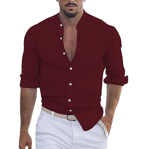 Camisa de manga larga para hombre, a rayas, casual, holgada, con múltiples colores, color verde, Vino, M
