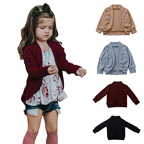 Toddler Baby Girls Long Sleeve Knit Cardigan Sweater Tops Solid Color Open Front Knitted Jacket Coat Fall Clothes