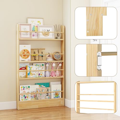 Image of 4 Tier Behind The Door Bookshelf, Space Saving Behind The Door Bookcase Wooden Kids Book Shelf for Bedroom Living Room Study White (120 * 70-Wood)