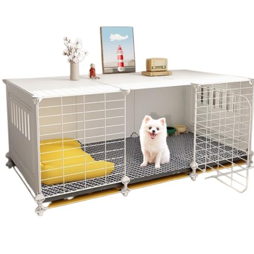 Brfveob 犬用ケージ 小型犬用 トラックゲージ ペット 小型・中型・大型犬用 屋根付き 屋内用 掃除簡単 組み立て簡単 引き出しトレイ 頑丈 安定性 スタイリッシュ 犬用 ペット 小型犬用 トイレ付き屋内犬小屋 中型犬用一体型犬フェンス テディとビシ
