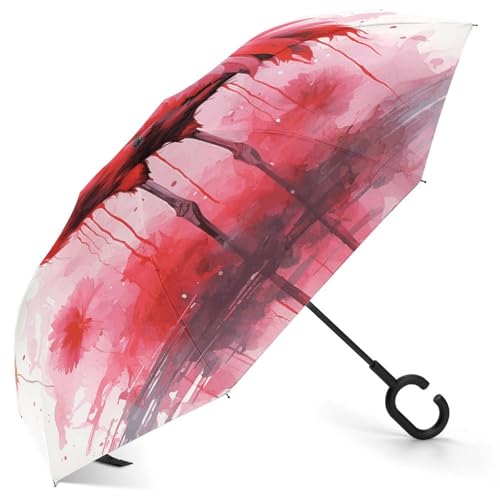 Parapluie inversé flamant rose aquarelle coupe-vent et anti-UV compact pour voiture
