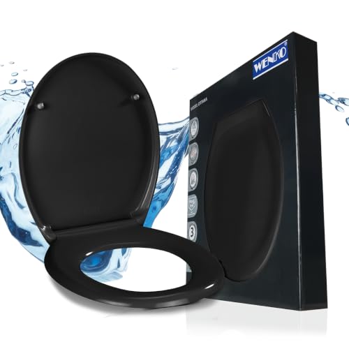 WENKO Toilettendeckel mit Absenkautomatik, oval, belastbar bis 150 kg, abnehmbarer WC Sitz, Klodeckel aus antibakteriellem, stabilem Duroplast, einfache Montage, Mod. Ottana, dunkelgrau