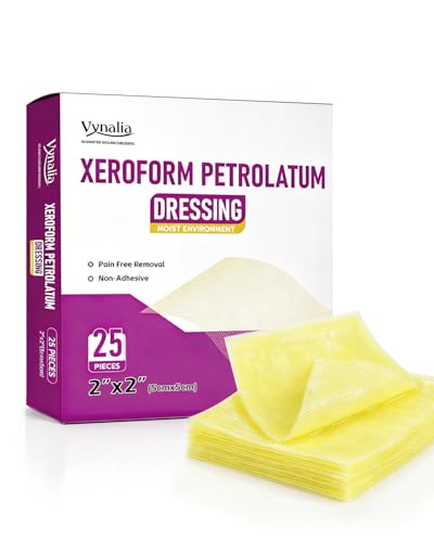 Vynalia Xeroform Petrolatum Dressing 2x2 Pack of 25 Non Stick Pads for Wounds Non-Adherent Gauze Fine Mesh Sterile for Wound Care Burns Lacerations Skin Grafts & Surgical Incisions