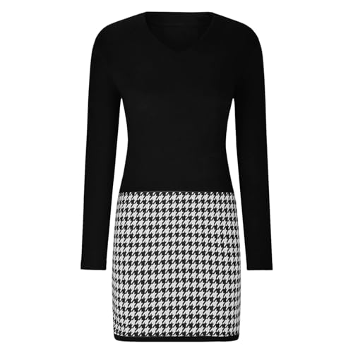 Business Casual Dress for Women Houndstooth Long Sleeve V Neck Work Fall Dresses3