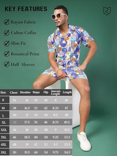 Image of Rigo Printed Co-Ord Set for Men | Casual Shirt & Shorts Night Suit Set | Lounge-wear Nightdress Pajama Set for Mens & Boys | Night Wear, Beach Wear, Vacation Wear Outfit White