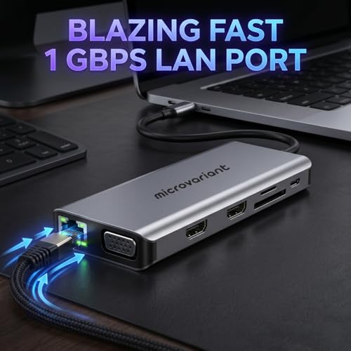Image of Cport 12-in-1 TypeC Docking Station, Aluminum Type C Adapter with Dual 4K Hdmi, Vga, 1GBPS Ethernet (Rj45) Port, 4X USB 3.0, 100w USB-C PD, 3.5Mm Audio, Tf /Sd Card Reader for Mac /Pc /Laptop