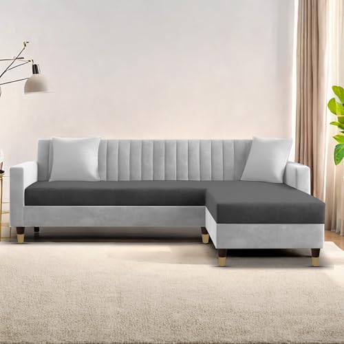 Image of Casaliving Garcia L Shape Sofa Set for Living Room Premium Fabric Sofa (4 Seater RHS, Black Grey)