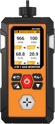 Détecteur de Fuites de Gaz 4-en-1 (H2S, EX, O2, CO) avec Pompe Intégrée, Échantillonnage par Aspiration avec Détection Précise - Rechargeable, Construction Robuste, Alertes Instantanées