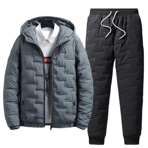 [Yucahype] ダウンジャケット ダウンパンツ 上下セット メンズ 中綿いり ダウンコート 長ズボン 大きいサイズ 冬服メンズ 防風 防寒 軽量 暖かい アウター チャック付き アウトドア バイク 通勤通学 冬作業 防寒着(XL ライトグリーン)のサムネイル