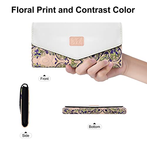 Utenwat Womens Wallets Rfid Blocking Trifold Wallet For Women Long Pu Leather Clutch Multi Card Cute Ladies Wallets Large Capacity Pink/White #TOP3