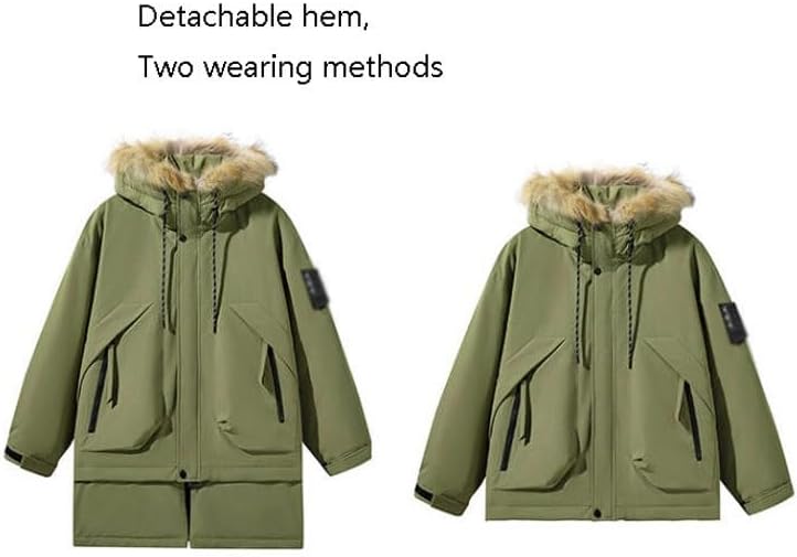 Winter Large Pocket Collar Hooded Down Jacket for Men Thick Hem Detachable Men's Coat