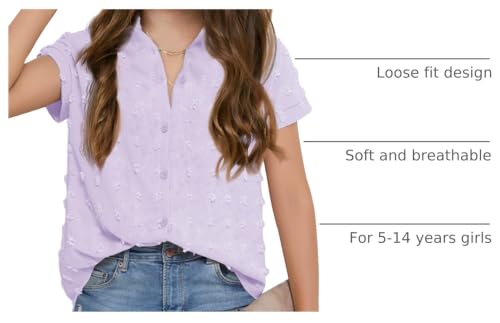 Image of Haloumoning Girls Button Down Shirts Short Sleeve Kids Casual Chiffon Blouse Summer Tops T-Shirt
