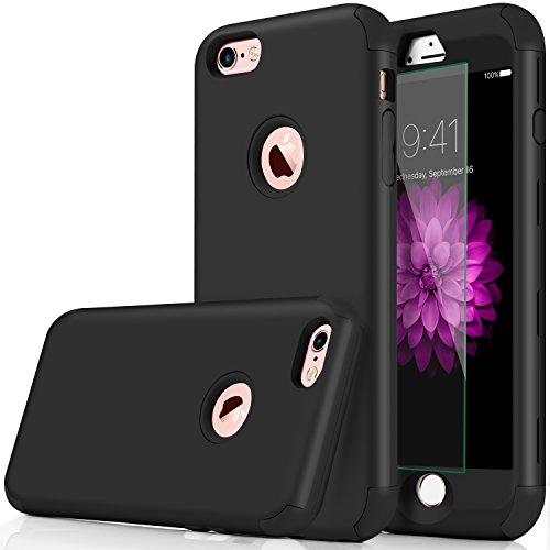 DUDETOP Compatible with iPhone 6 Case, 3-in-1 Shockproof Scratch-Resistant Armor Protective Cover Easy Grip Design with Tempered Glass Screen Protector for Apple iPhone 6s 4.7