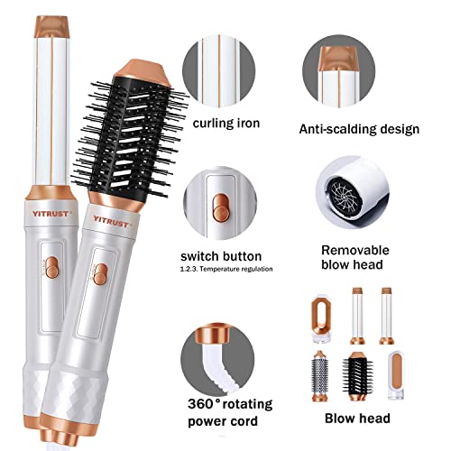 Hot Air Brush,6 In 1 Hair Dryer Brush,2023 Negative Ionic Detachable Hair Dryer & Styler Volumizer,Air Culer Wand,Hair Straightener Brush,Blow Dryer Brush With Ceramic Coating,Hair Styling Tools Set #TOP4