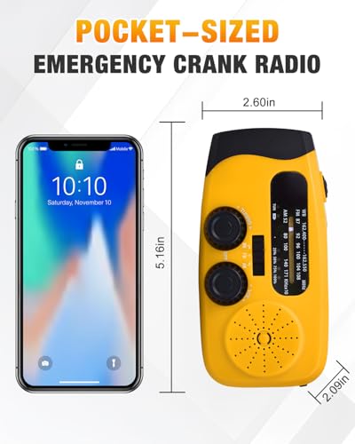 Image of Hand Crank Radio with AM /FM /NOAA Weather Bands,for Emergencies, Camping | 3 LED Flashlights,SOS Function,Solar Powered,Hand Cranked, 2000mAh /7400mWh Charger,for Power Outage - Orange