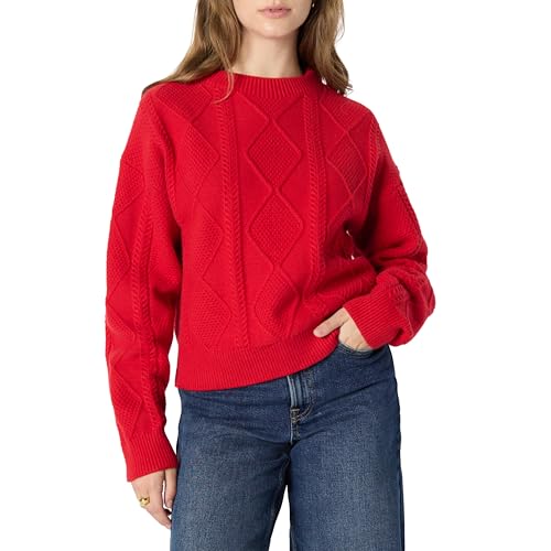 Amazon Essentials (Scelto da Demi) Maglione a Girocollo a Trecce, Vestibilità Comoda Donna, Rosso, M