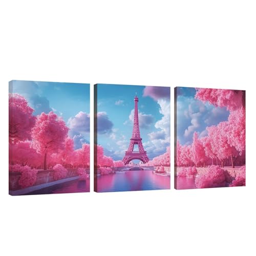 3 Piezas Marco de Madera Cuadros Decoracion Salon Modernos Torre Eiffel Lienzos Decorativos Grandes Árbol Cuadros Decoración Dormitorios Posters para Pared Baño Restaurante Cocina Oficina 45x70cm U1-2