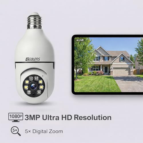 Image of Golens WC10K 1296P WiFi E27 Bulb CCTV Security Camera, 360 PTZ, AI Human Detection & Auto Tracking, Full Color Night Vision, 5X Zoom, Two-Way Audio, Motion Alerts