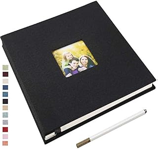 Yopih Self Adhesive Photo Album 28 * 27cm Magnetic Scrapbook Album with Window 40 Magnetic Double Sided Pages Linen Hardcover with A Metallic Pen DIY Anniversary Memory Book for Baby Wedding Family