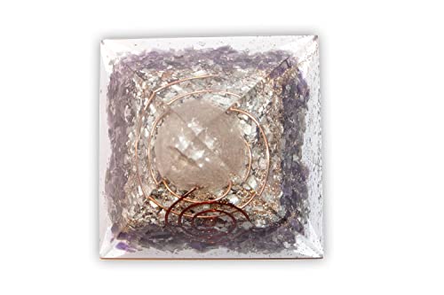 Cosynee Amethyst Crystal Pyramid with Clear Quartz Ball, Orgone Pyramid with Chakra Healing, Purple Chakra Pyramid for Protection, Dim - 3.6x3.6x2.5 Inches and Weight - 12.38 Oz (Amethyst - 1)