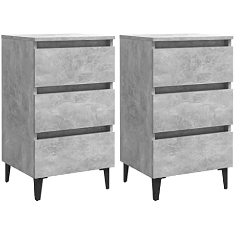 Canditree Modern Bedside Table with Storage Drawers Set of 2, Nightstand with Metal Legs, Bedside Cabinet Bedroom Furniture (Concrete grey,2) Cover