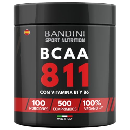 Bandini® BCAA 8.1.1 500 comprimidos | Aminoácidos de Cadena Ramificada | L-leucina, L-isoleucina, L-valina con Vitamina B1 y B6 | Sin Gluten, Sin Lactosa, Vegano | Suplemento Pre y Post Entrenamiento