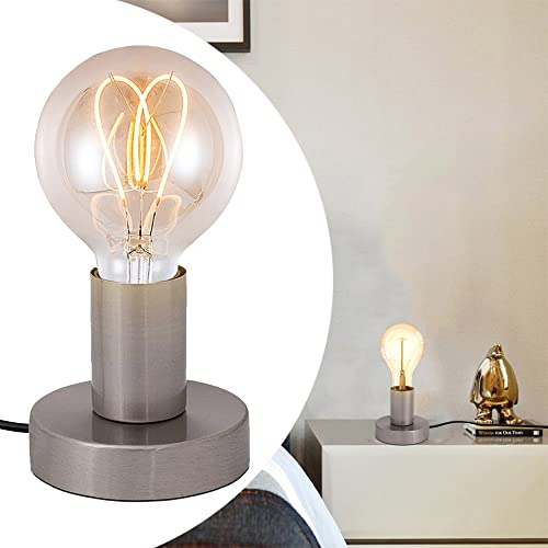 Mengjay Trade Retrò E27 Lampada da tavolo metallo Lampade da notte, Lampada da interno Regalo, Lampada da Scrivania,Lampade da comodino,per Camera da Letto, Soggiorno, (nessuna lampadina) Argento