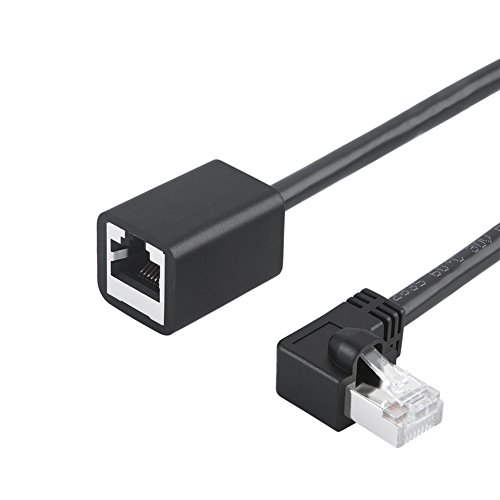 CableCreation Cat6 Shielded Extension Cable Male/Female Left Angle, FTP Cat6 Ethernet Cord Patch Cable,Gold Plated Contact, 0.5m(1.64FT) Black