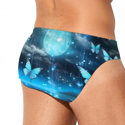 Psychedelic Teal Butterfly Full Moon Men's Swim Briefs Sexy Bikini Swimsuit Beach Shorts Underwear Low Waist3