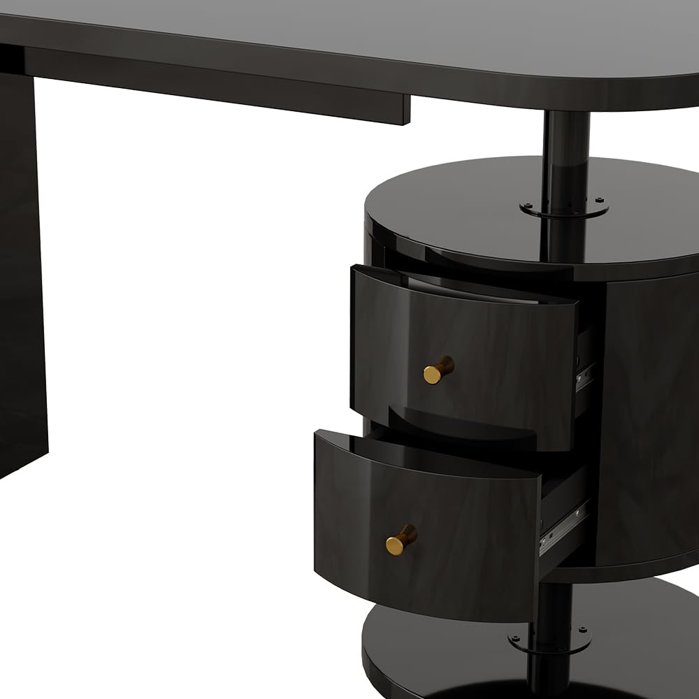 Vicco Scrivania Lara, Nero lucido, 120 x 50 cm | con 2 conducenti, adatto per postazioni di lavoro al computer e applicazioni home office