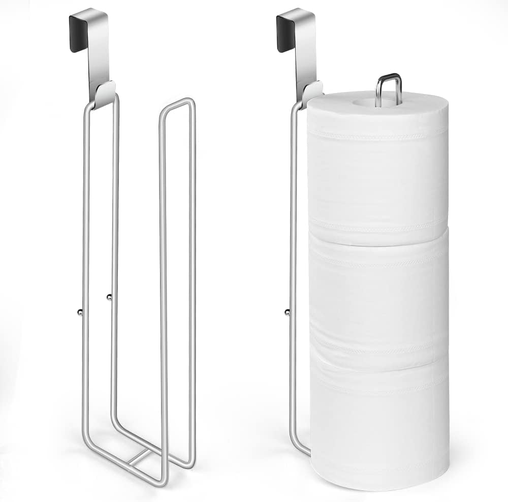 Bathroom Toilet Paper Roll Holder for 3 Roll Tissue, Brushed Nickel,Over The Tank Toilet Paper Holder,Self Adhesive Toilet Paper Holder Storage Wall Mount,Stainless Steel Toliet Paper Holder（2 Pcs）