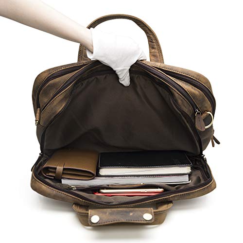 Le'aokuu Leather Mens Business Travel Laptop Case Best Portfolio Briefcase Handles Organizer Shoulder Strap Messenger Bag (Y B1001 A Brown) 6