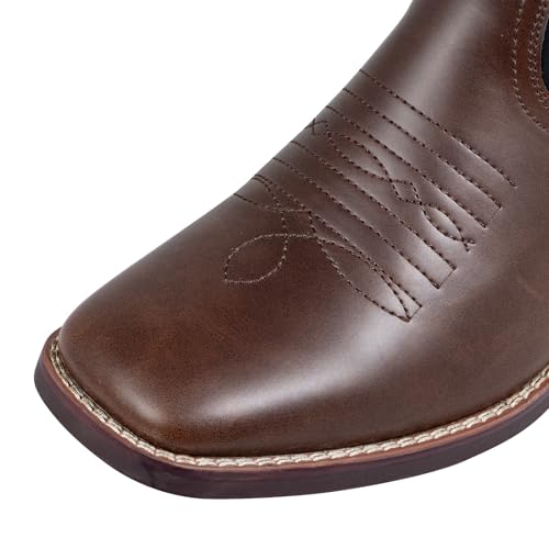 J's.o.l.e Western Mens Cowboy Boots Square Toe Wide Mid Calf Embroidered Pull On Retro Boot Brown4