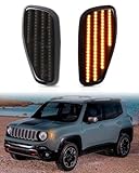 PWOBVZ Amber LED Side Marker Lights for Jeep Renegade 2015 2016 2017 2018 2019 2020 2021 2022 2023, Smoked Lens Front Bumper Sidemarkers, pack of 2