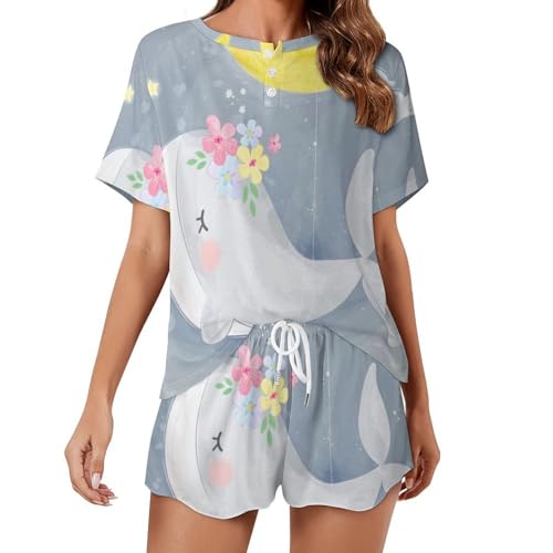 Pyjama femme manches courtes vêtements de nuit été sleepwear baleine