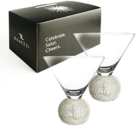 GEMELLO Gemezzi Martini Glasses Set of two, Silver Stemless Trendy Cocktail Glass, Crystal Ball Base in Elegant Field, Good Bar Equipment for Margarita, Manhattan, Cosmos, Combined Drinks, and Desserts