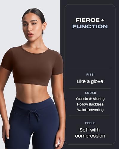 Image of Aoxjox Short Sleeve Crop Tops for Women Clarissa Hollow Back Workout Crop T Shirt Top