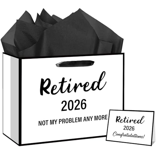 RTMISA 2026 Retirement Gift Bag with Tissue Paper and Greeting Card 2026 Retired Gifts Wrapping Bag...