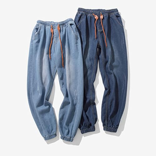 Denim Pants for Men Baggu Classic Casual Plus Size Jeans Pants Elastic Waist Drawstring Stretch Jorts with Pockets Streetwear3