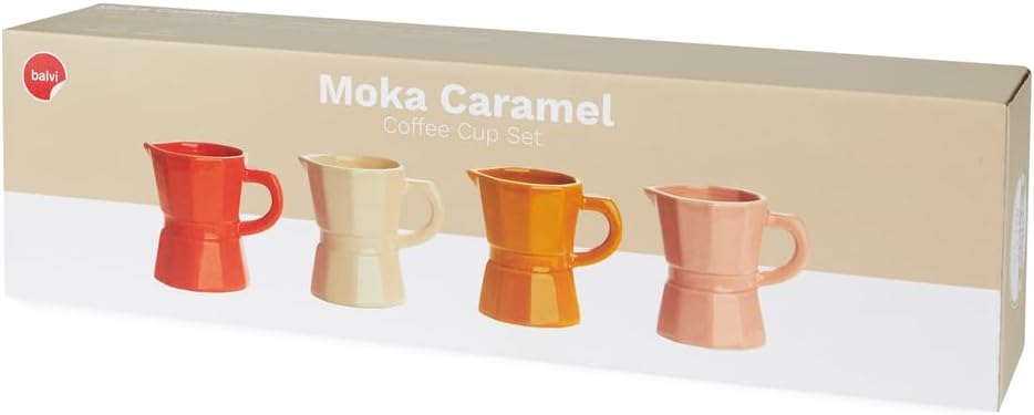 Balvi Coffee Mugs Set, Coffee Cup Set, Moka Design of Traditional Italian Ceramic Coffee Maker